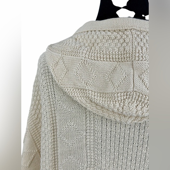 Free People Cream Cable Knit Hooded Cardigan | Cottagecore Coastal Grandma Boho - Picture 11 of 16